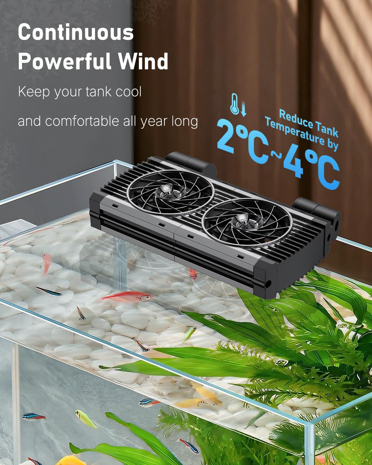 Pawfly Aquarium Kühler, Leiser Aquarium durchlaufkühler, Aquarium Lüfter mit Einstellbarer Geschwindigkeit und Timer, Terrarium Wasserkühler für bis zu 60cm Süß- und Salzwasserbecken (2 Lüfter)