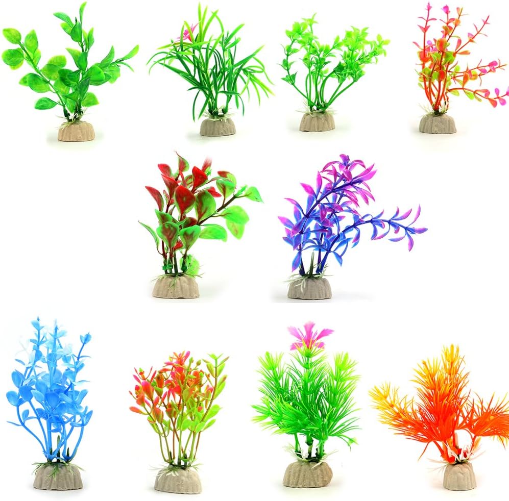 10 Pack Artificial Aquarium Plants, Small Size 4 to 4.5 inch Approximate Height Fish Tank Decorations Home Décor Plastic