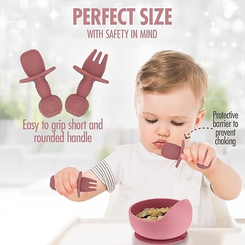 Miniatura 2 de Juego de 10 piezas de silicona para bebés de color rosa oscuro, suministros de destete para bebés, platos para bebésplatos para niños, babero, taza