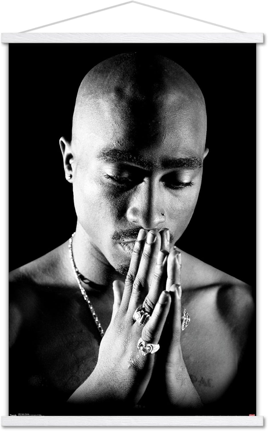 Tupac - Praying Wall Poster with Magnetic Frame, 34L" x 22.4W", Print and Black Hanger Bundle