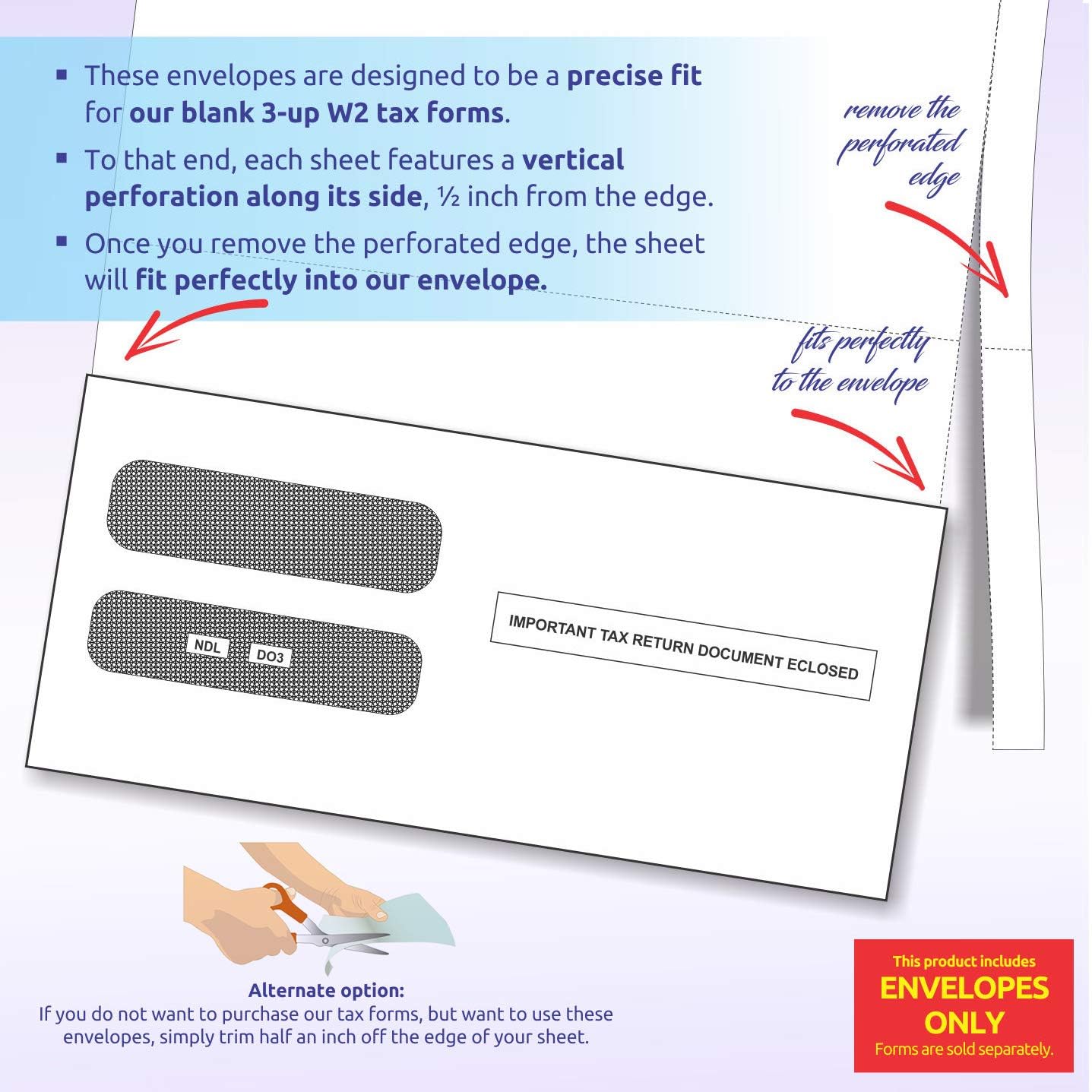 2022 3-Up W-2 Tax Forms (100 Sheets & Envelopes) for Laser or Inkjet, 24 lb. Paper, Instructions Printed on The Back, Compatible with QuickBooks and Accounting Software : Office Products
