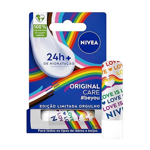 NIVEA Hidratante Labial Original Care Orgulho 4,8g, Edição Limitada, Hidratação Intensa 24h, Protege contra Ressecamento, Cuidado Diário, Manteiga de Karité