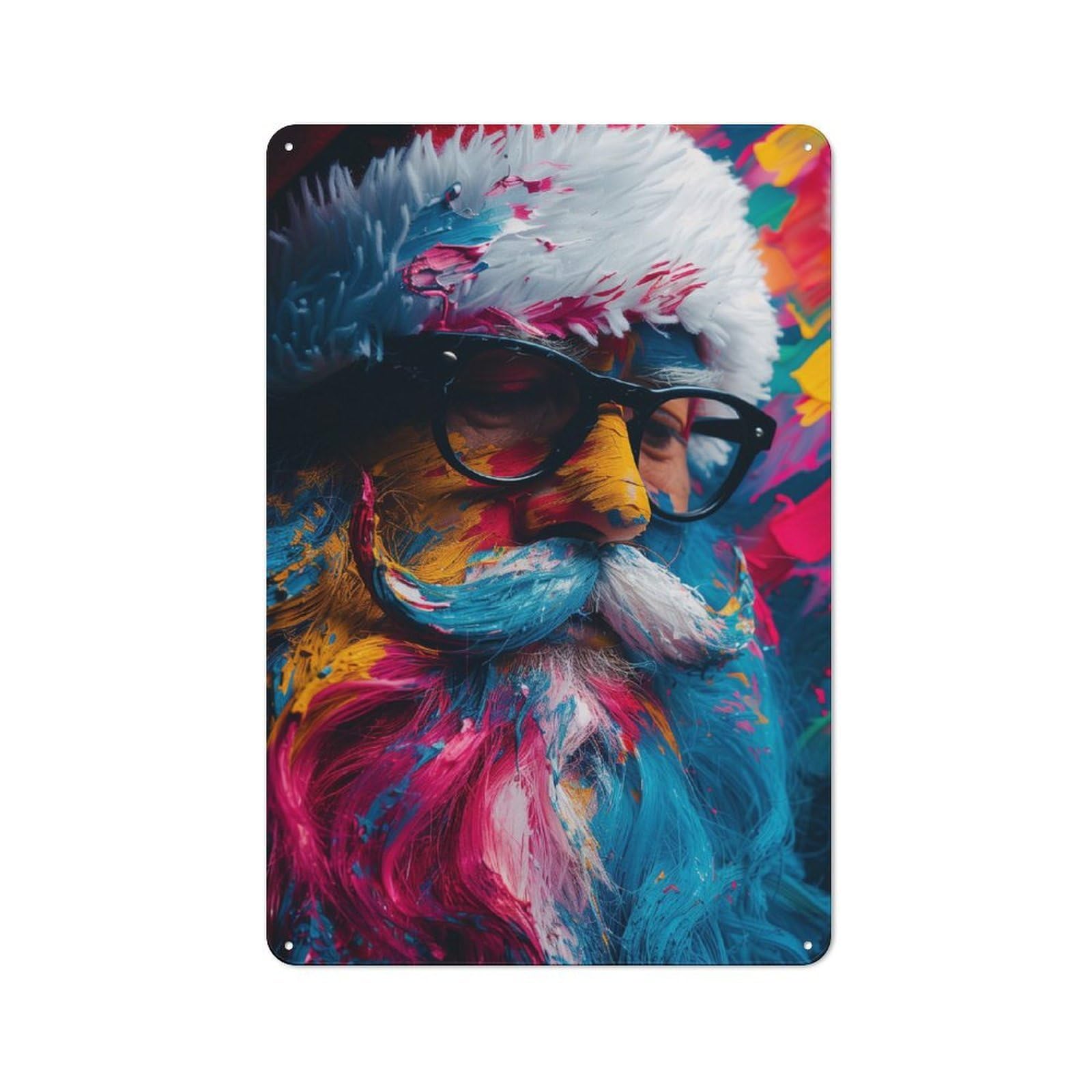 Santa Claus Paint Splash Metal Wall Sign 30x20cm, Rustic Decor for Garage Wall, for People Furnishing A Garage
