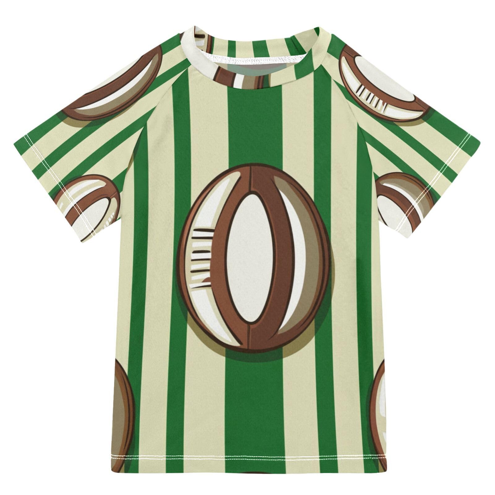 Jucciaco Boys Swing Shirts Green Stripe Rugby Football Rashguard Short Sleeve Kids T-Shirts Sun UPF 50+