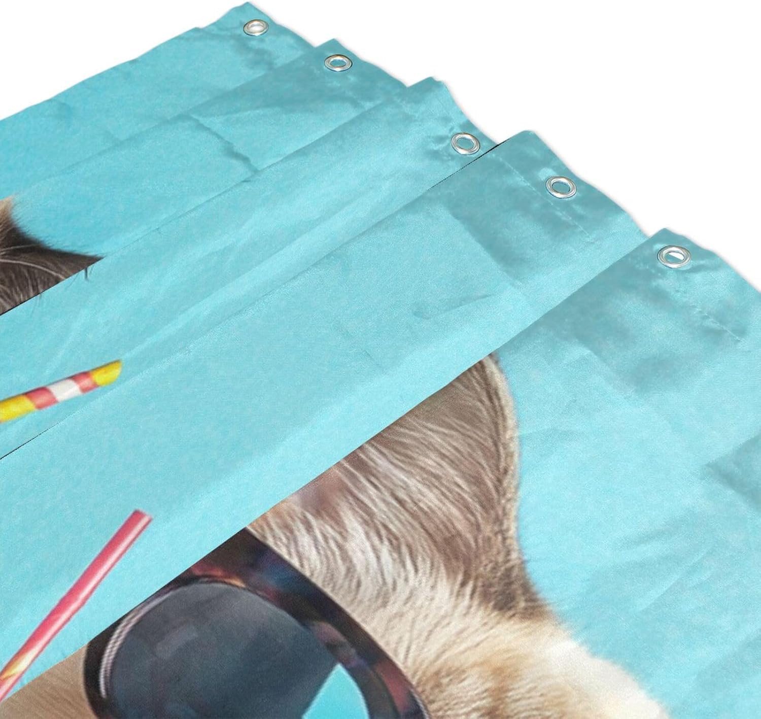 66x72 Inch Waterproof Material Shower Curtain Cloth with Hook Summer-Themed Cool Cat with Sunglasses Polyester Curtain Fabric Washable Chic Liners for Bathroom