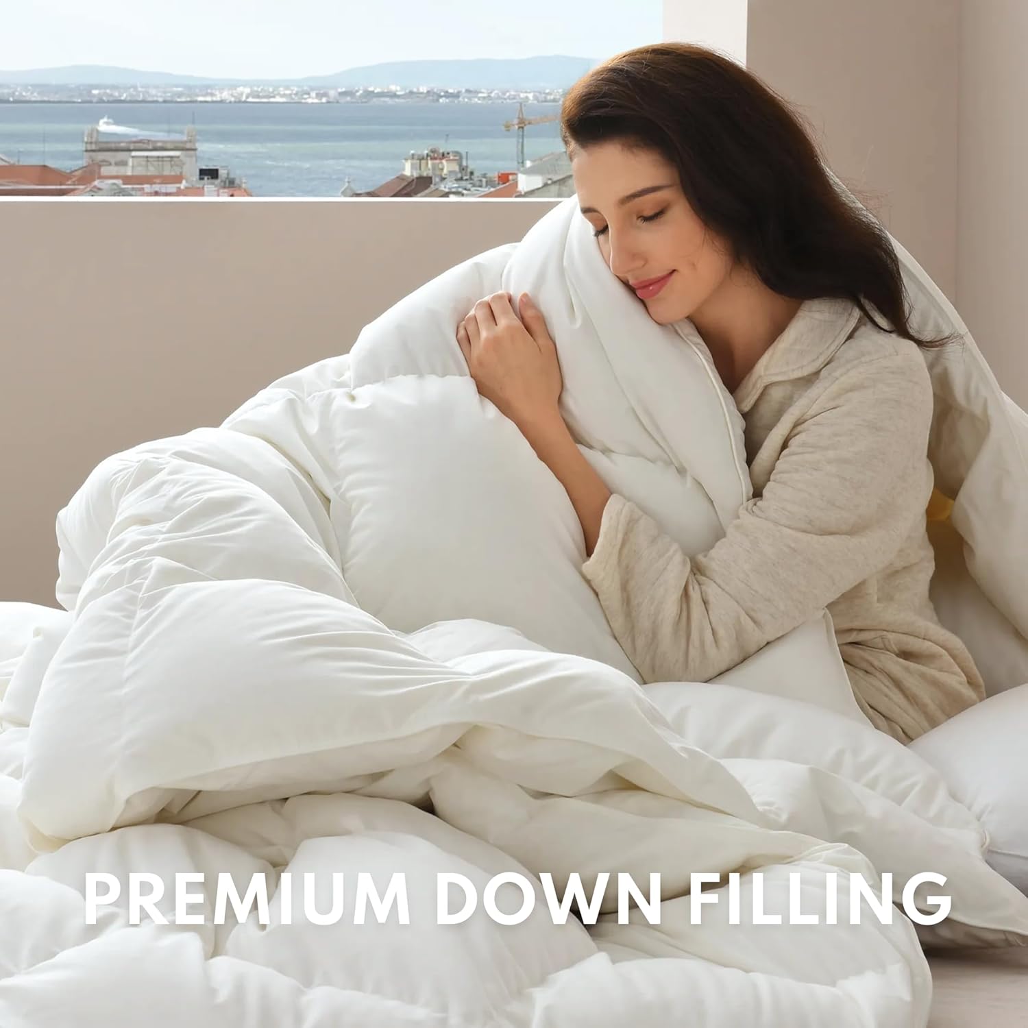 Down Comforter King Size - Luxurious All Seasons Duvet Insert,Lightweight Ultra-Soft Plush Cloud Fluffy 750 Fill Premium Hotel Bedding Comforter with 8 Corner Tabs(106 * 90 inch，White)