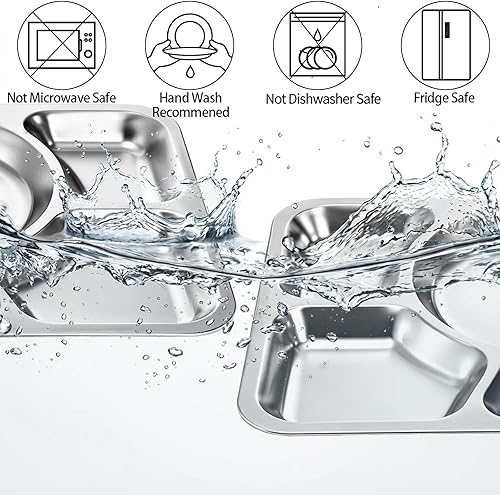 Miniatura 4 de Hacaroa Paquete de 4 platos llanos divididos de acero inoxidable, plato grande de 15 x 10.6 pulgadas para servir aperitivos con 6 compartimentos,