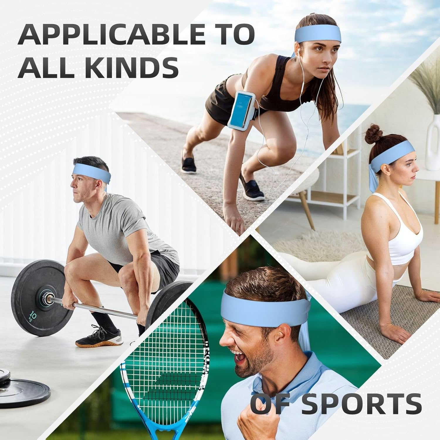Tie Headband Men Women, Aqua Blue Print Sports Sweatband | Adjustable Tie-Back, Moisture Wicking. For Running Yoga Tennis Basketball Cycling Workout, Aqua Blue Pattern