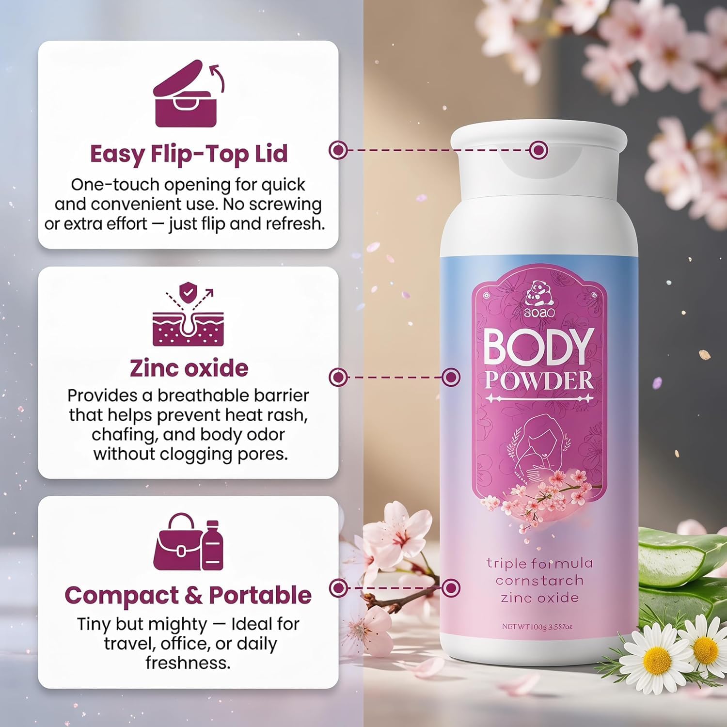 Damen-Körperpuder, reduziert Feuchtigkeit nach dem Duschen, talkumfrei, mit Aloe zur Beruhigung, absorbiert Schweiß & verhindert Scheuern für empfindliche Haut, 140g/5oz (Frisch-3p)
