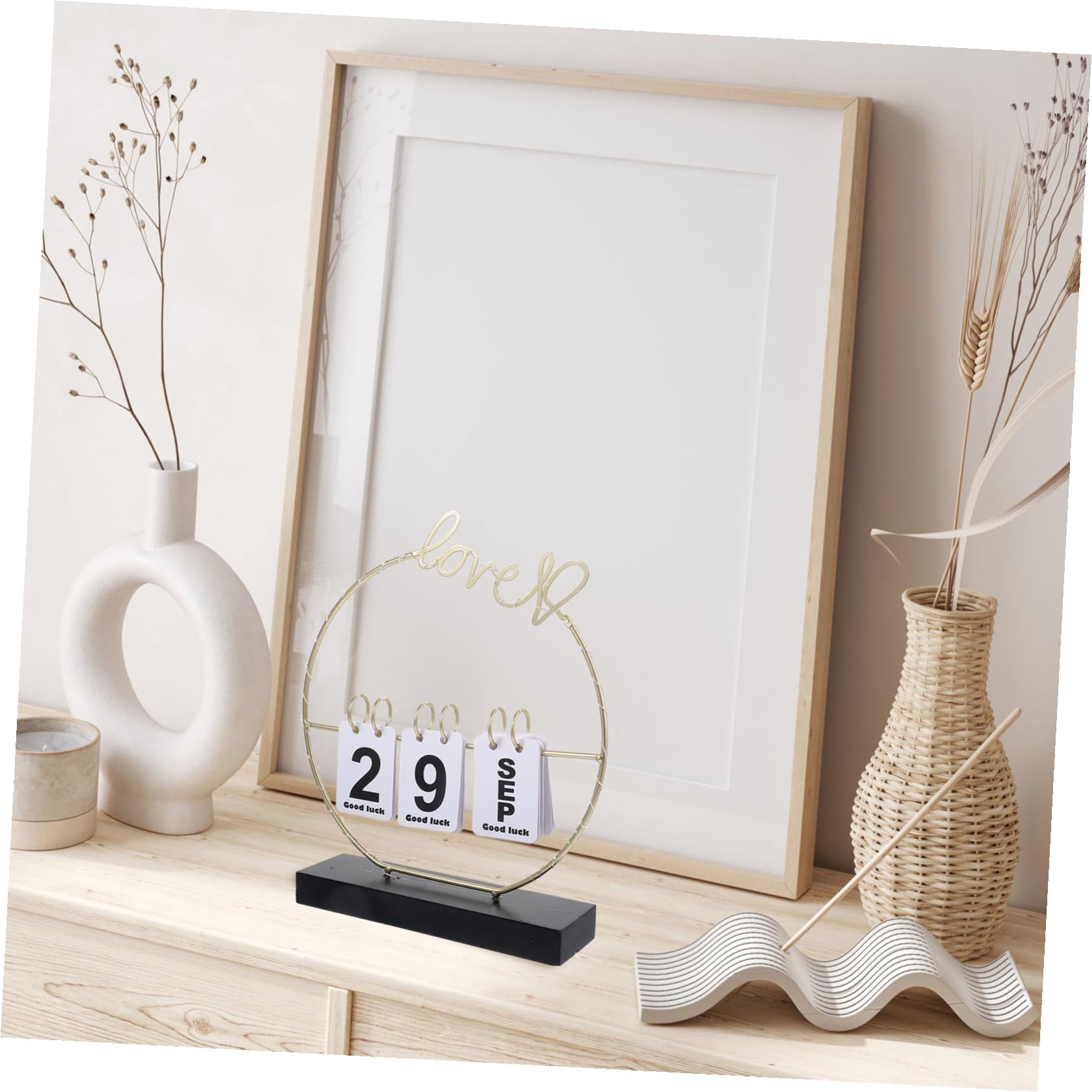Calendario da Tavolo in Legno con Pagine Flip Decorazione da Scrivania con Display Mese e Data Calendario da Ufficio e Casa con Design Anello e Pratico