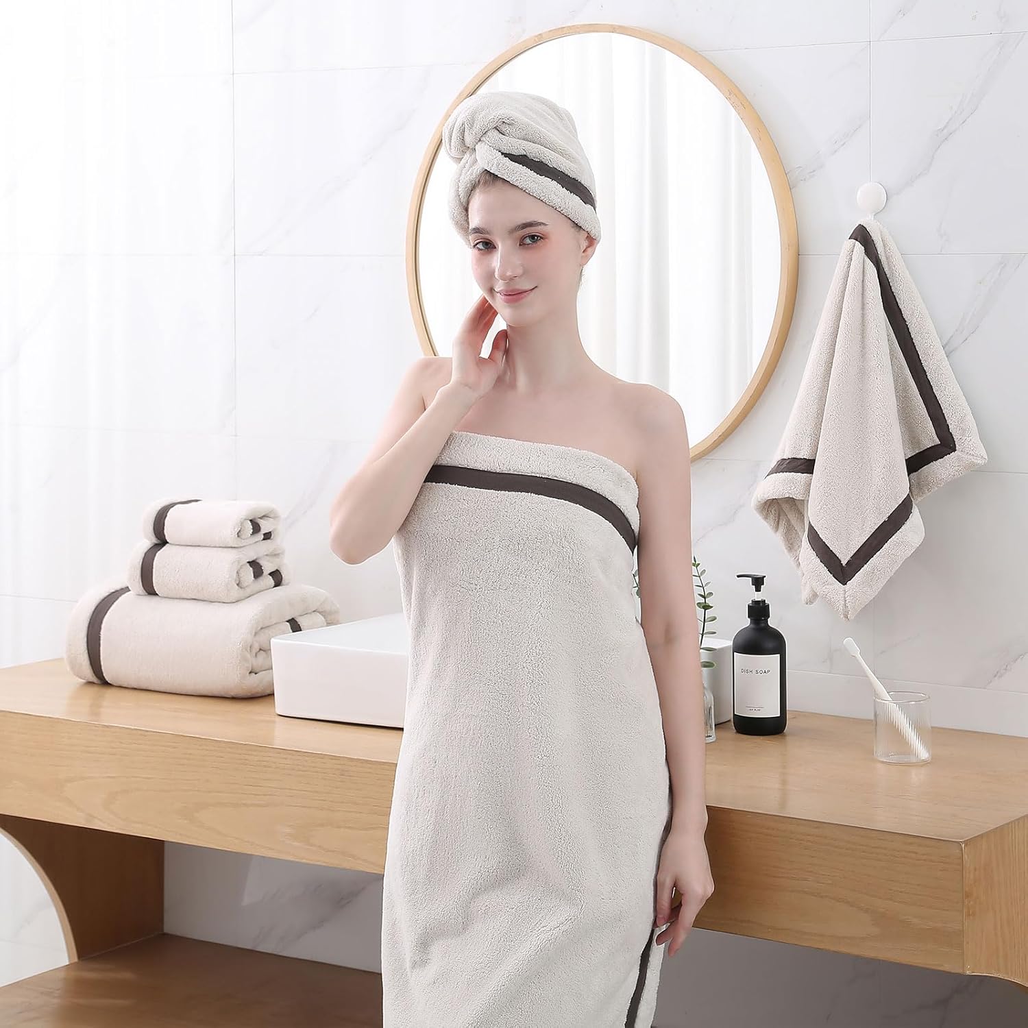 Bath Towel Set,Premium Microfiber Bathroom Towel-2 Extra Large Bath Sheets,2 Hand,2 Washcloths,Super Soft Highly Absorbent Luxury Shower Towels(Cream, 6Piece)