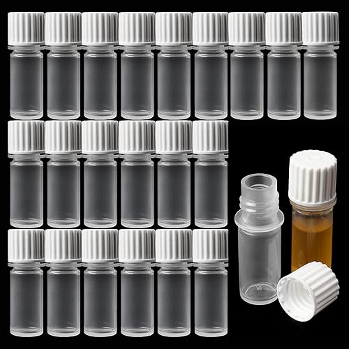 Yzyil Paquete de 100 viales de plástico de 0.07 onzas líquidas con tapas, pequeños viales de laboratorio, tubos de ensayo de plástico con tapas para