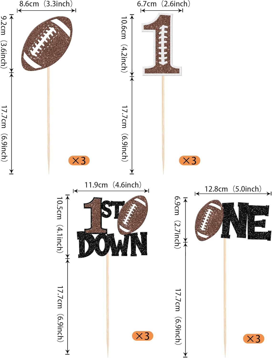 12 Pack American Football 1st Birthday Party Decorations - Centerpiece Sticks, Table Toppers for Touch Down Baby Shower