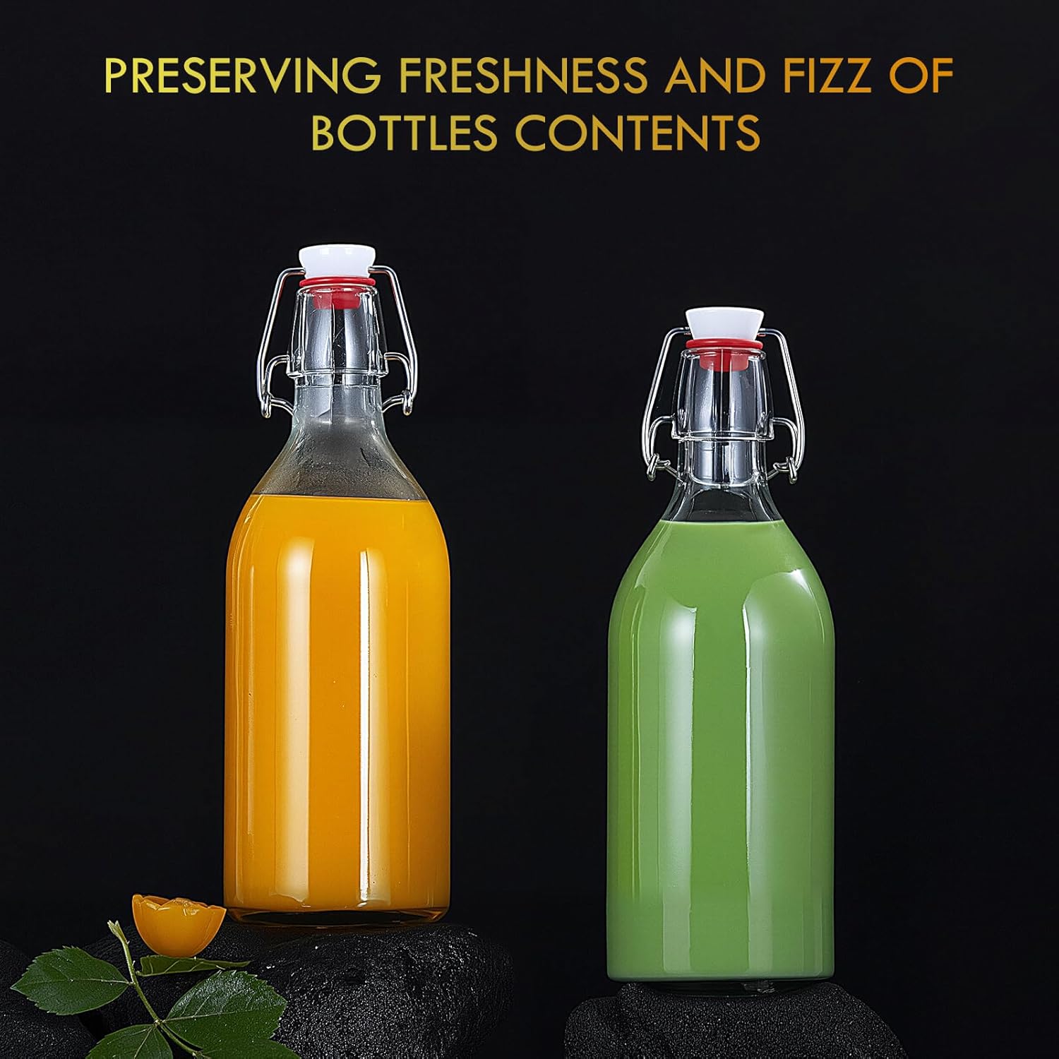 8 Pack Flip Top Glass Bottles 16oz Swing Top Bottle for Home Brewing,2nd Fermentation,Kombucha,Kefir,Vanilla Extract,Juice,Tea,Beverages,Soda,Oil,Vinegar,Limoncello,Beer Bottle with Airtight Lids - Image 2