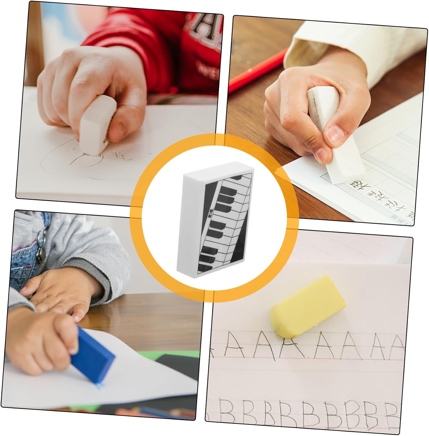 HOMSFOU 6pcs Piano Shaped Erasers Adorable Multi-Function Erasers for Art Students Writing and Sketching Stationery Supplies for Home Office and Parties