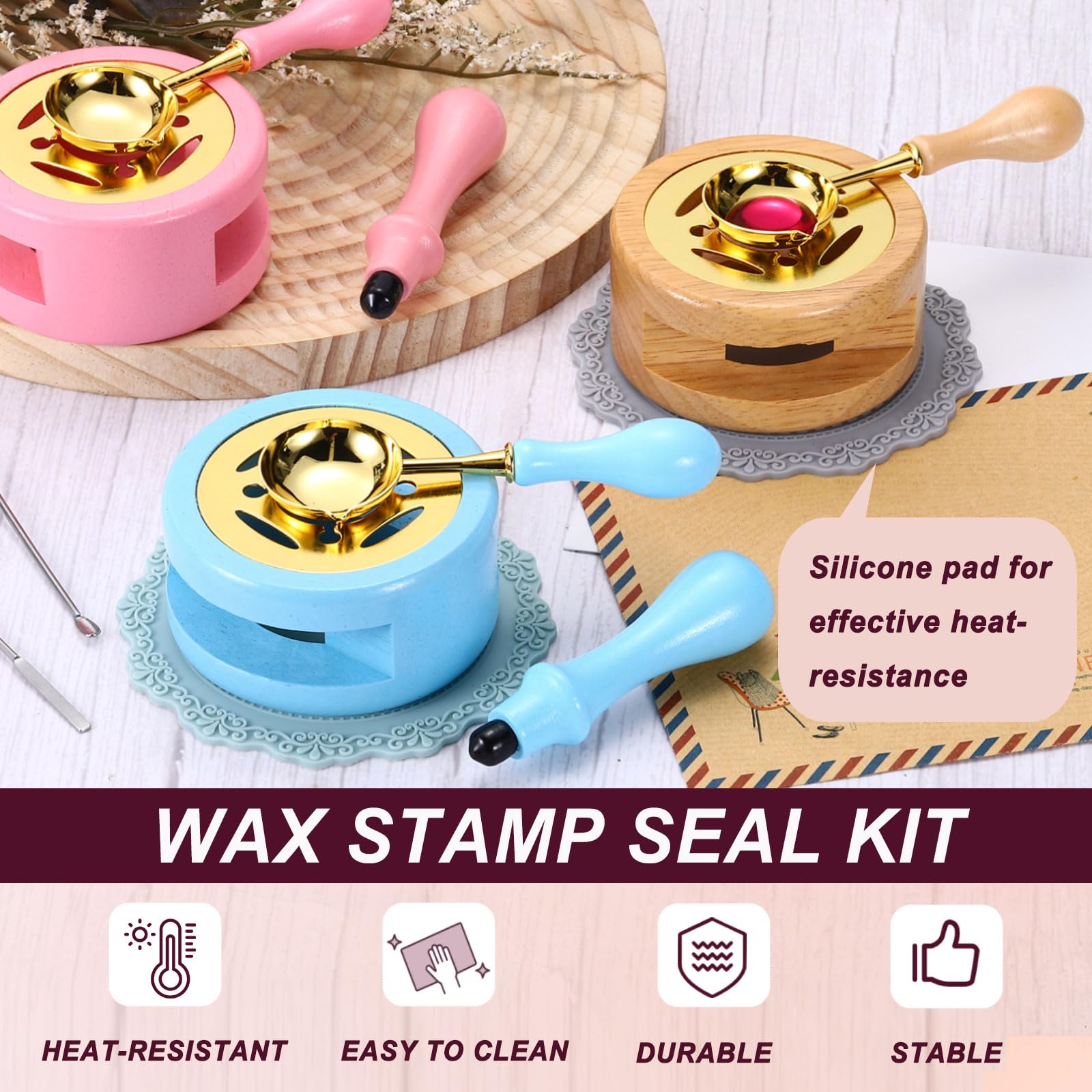 PATIKIL Wax Stamp Seal Kit Include Sealing Warmer, Melting Spoon, Silicone Pad, Stamp Handle - Image 3