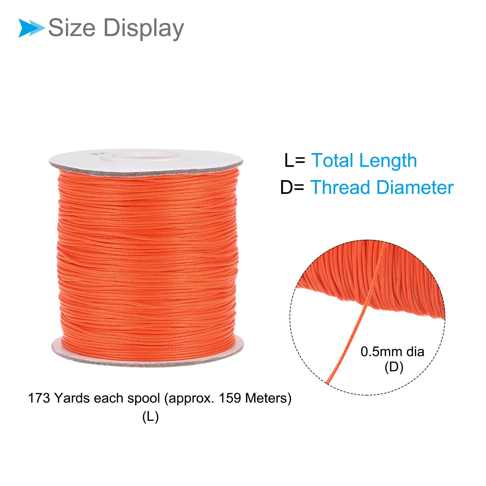 CoCud Waxed Polyester String Cord, 173 Yards 159m Length 0.5mm Dia, Soft Smooth Beading Thread Orange - (Applications: for DIY Craft) - Image 2