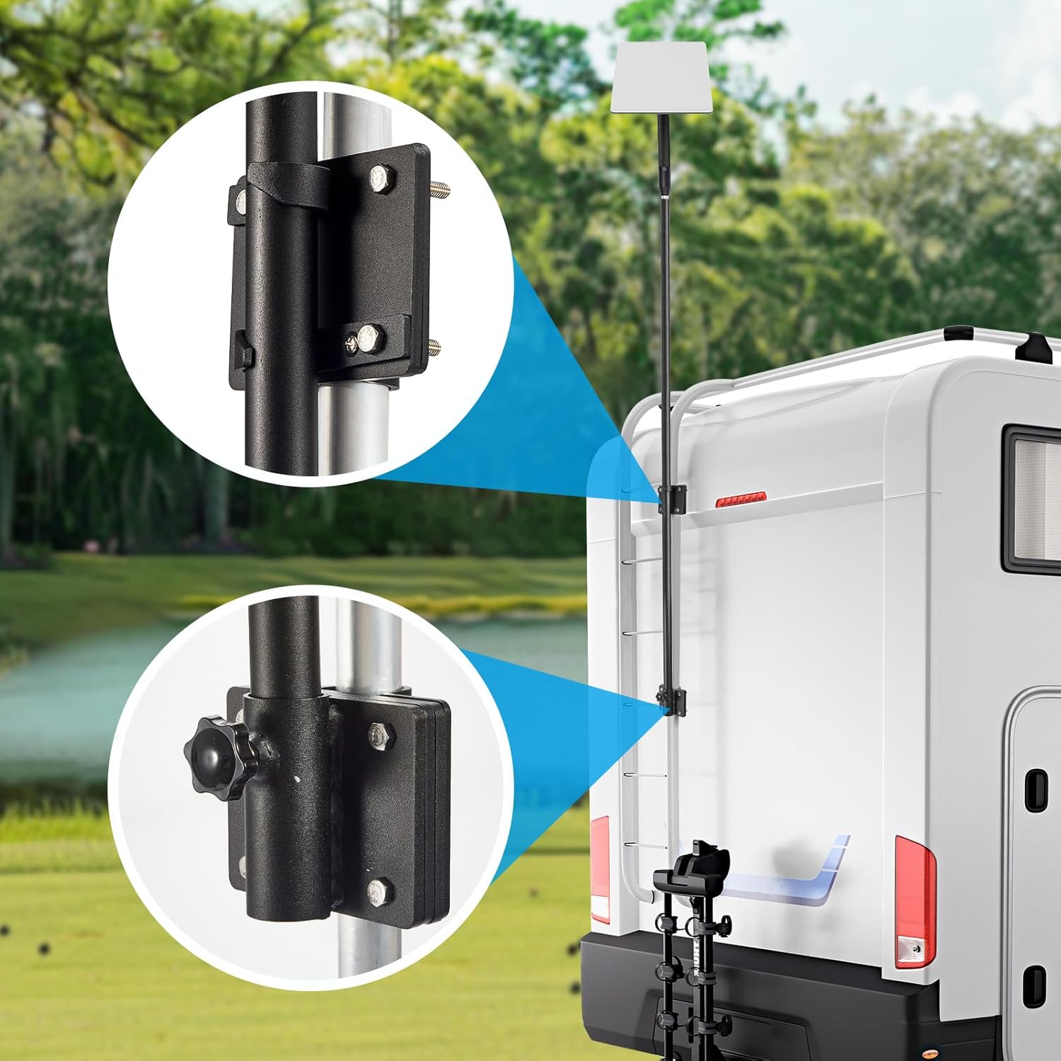 Starlink RV Pole Mount GEN 2 Flagpole Mounting Kit for RV Ladder Fits 1 inch Ladder Rails 10ft Telescopic Pole