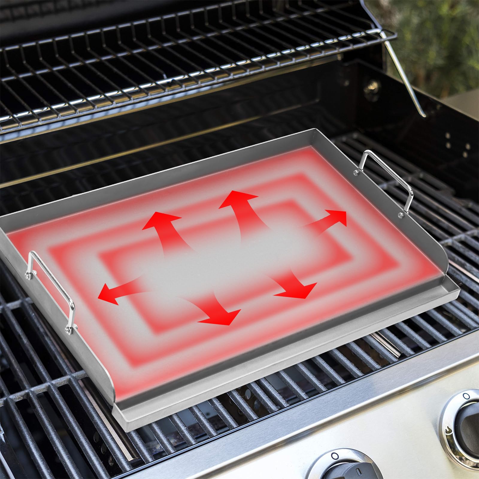 Universal BBQ Plancha Grillplatte Griddle für Weber Gasgrill und Holzkohlegrill, Grillplatten für Burger, Gasgrill und mehr, Rechteckig,63,5 x 40,6 CM Universal Grillpfanne mit Abnehmbarer Griff
