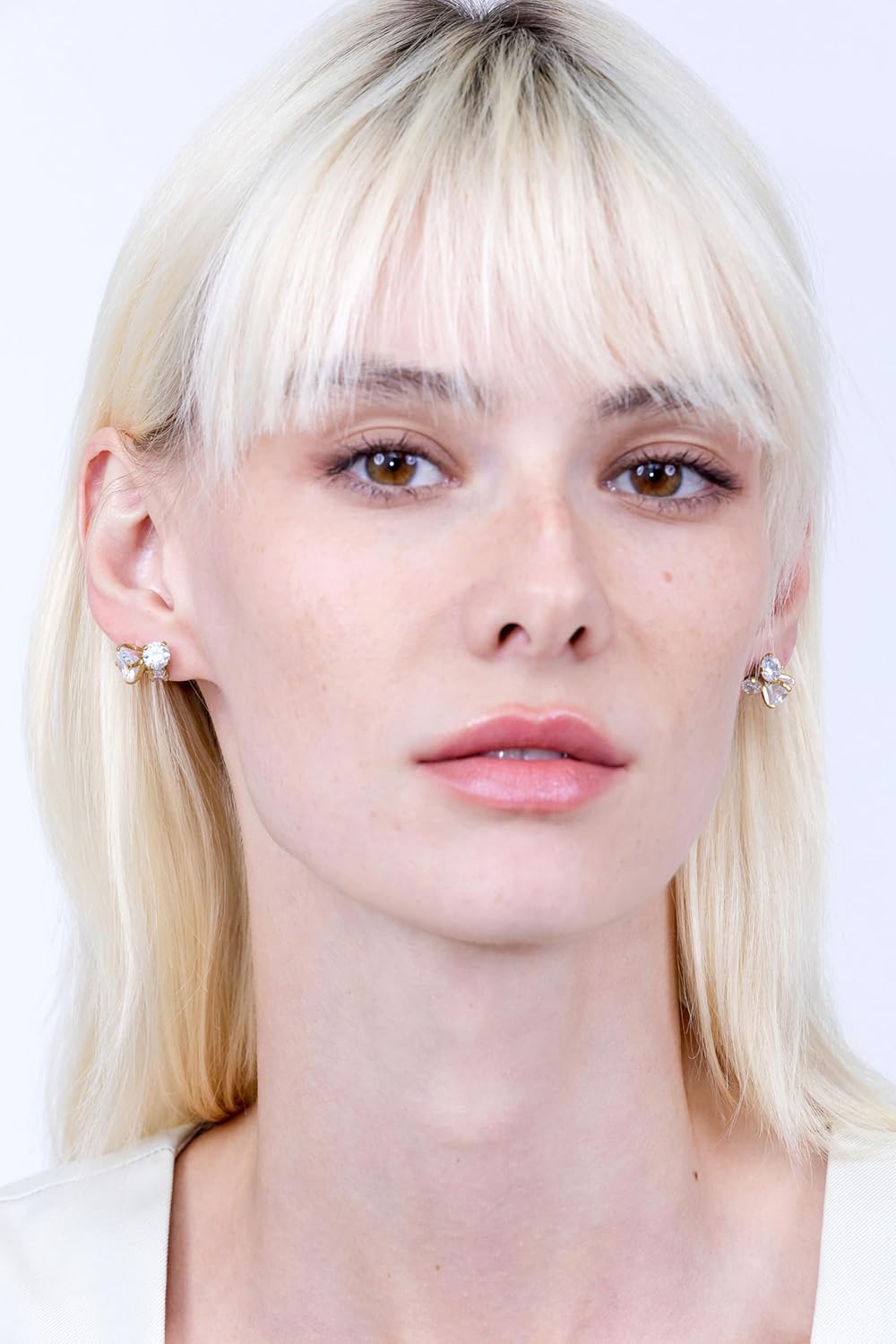 Sterling Silver Cubic Zirconia Round Cluster Graduated Three Stone Stud Earrings - Image 3