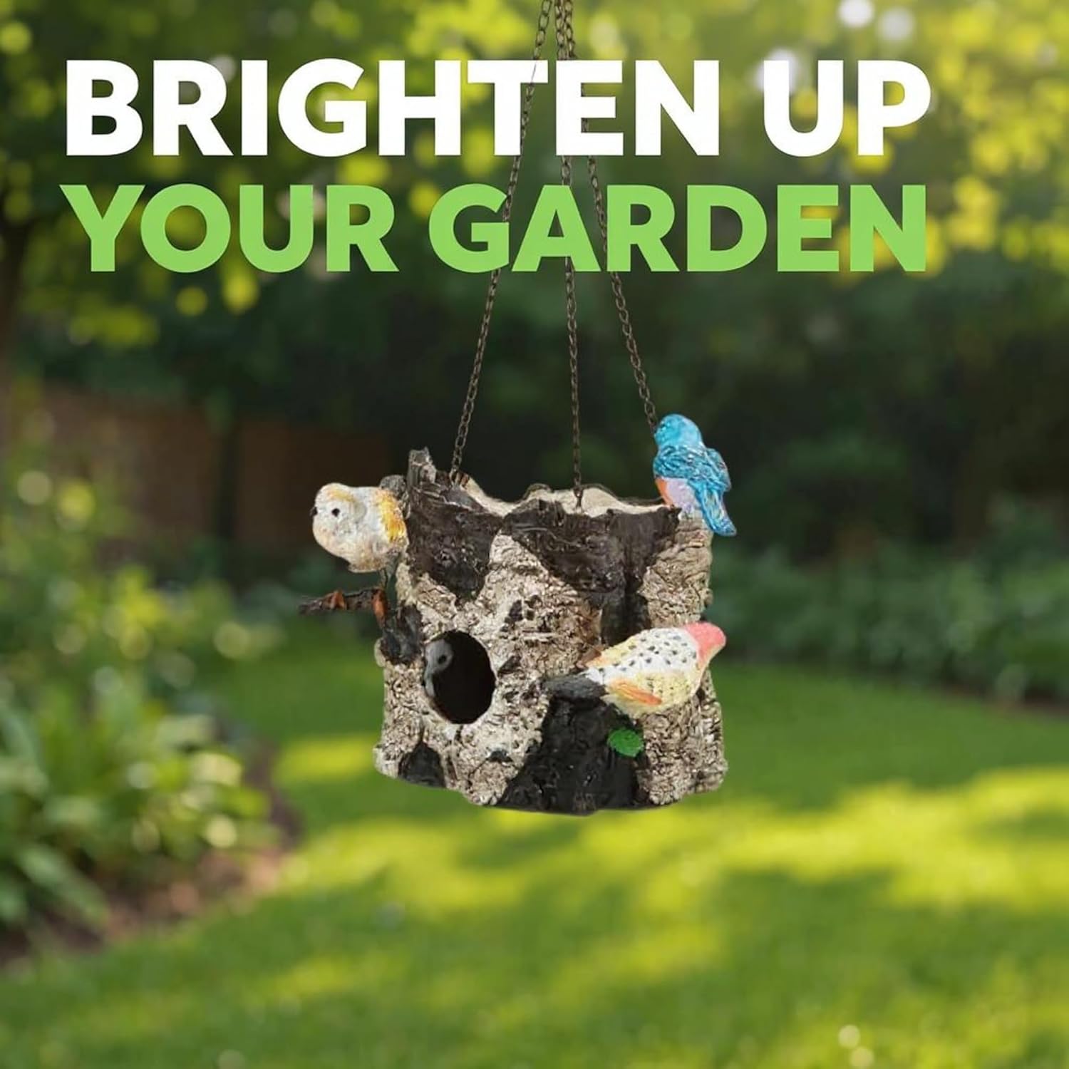 Spoontiques - Birdhouse - Garden Décor - Decorative Bird House for Yard and Garden Decoration - Hanging Novelty for Outdoor Patio - Birds/Tree Stump