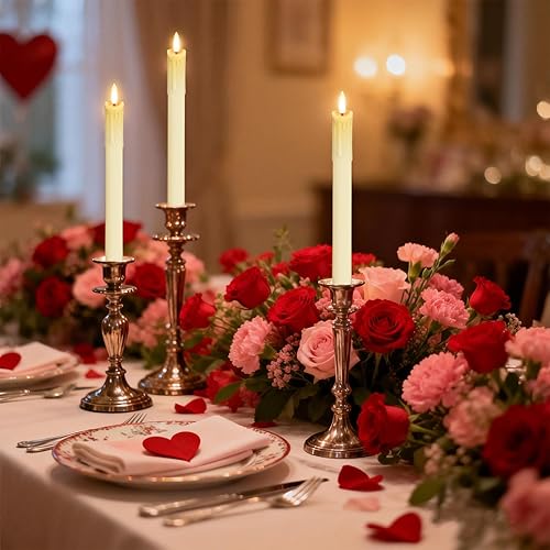 Vista 4 de Rechargeable Flameless Taper Candles with Charging Station & Remote Timer, 6 Pcs Real Wax LED Taper Candles, Battery Operated Candlesticks for Home