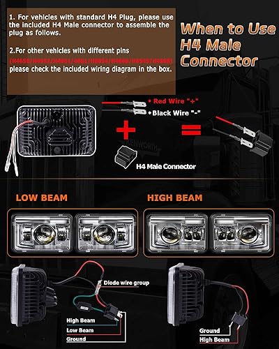 Miniatura 5 de Z-OFFROAD Faros delanteros LED aprobados por DOT de 4 x 6, haz sellado de alta y baja compatible con Kenworth T800 T600 Peterbilt 379 Freightliner
