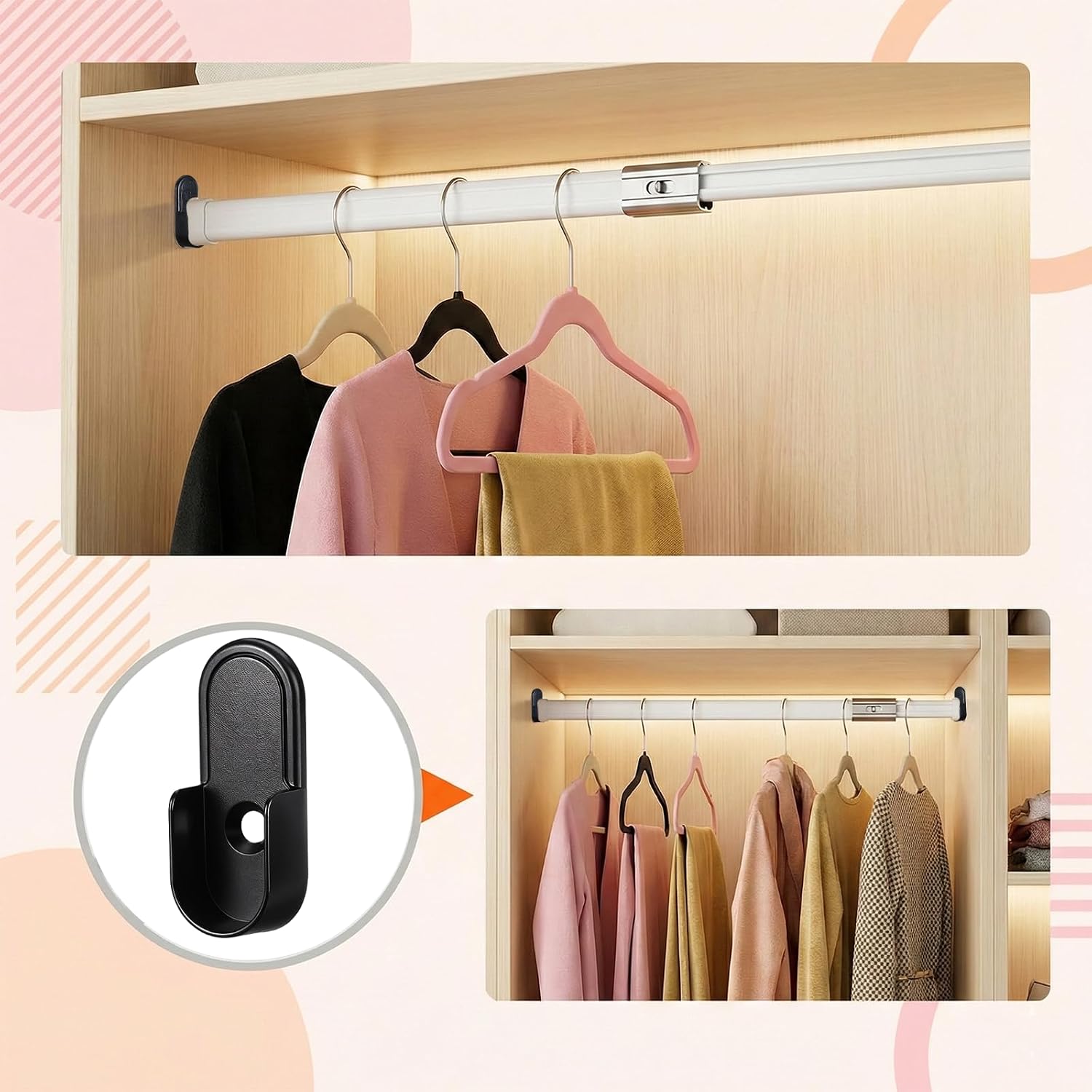 Closet Rod Support, 12 Pcs Oval Closet Rod End Supports with Screws
