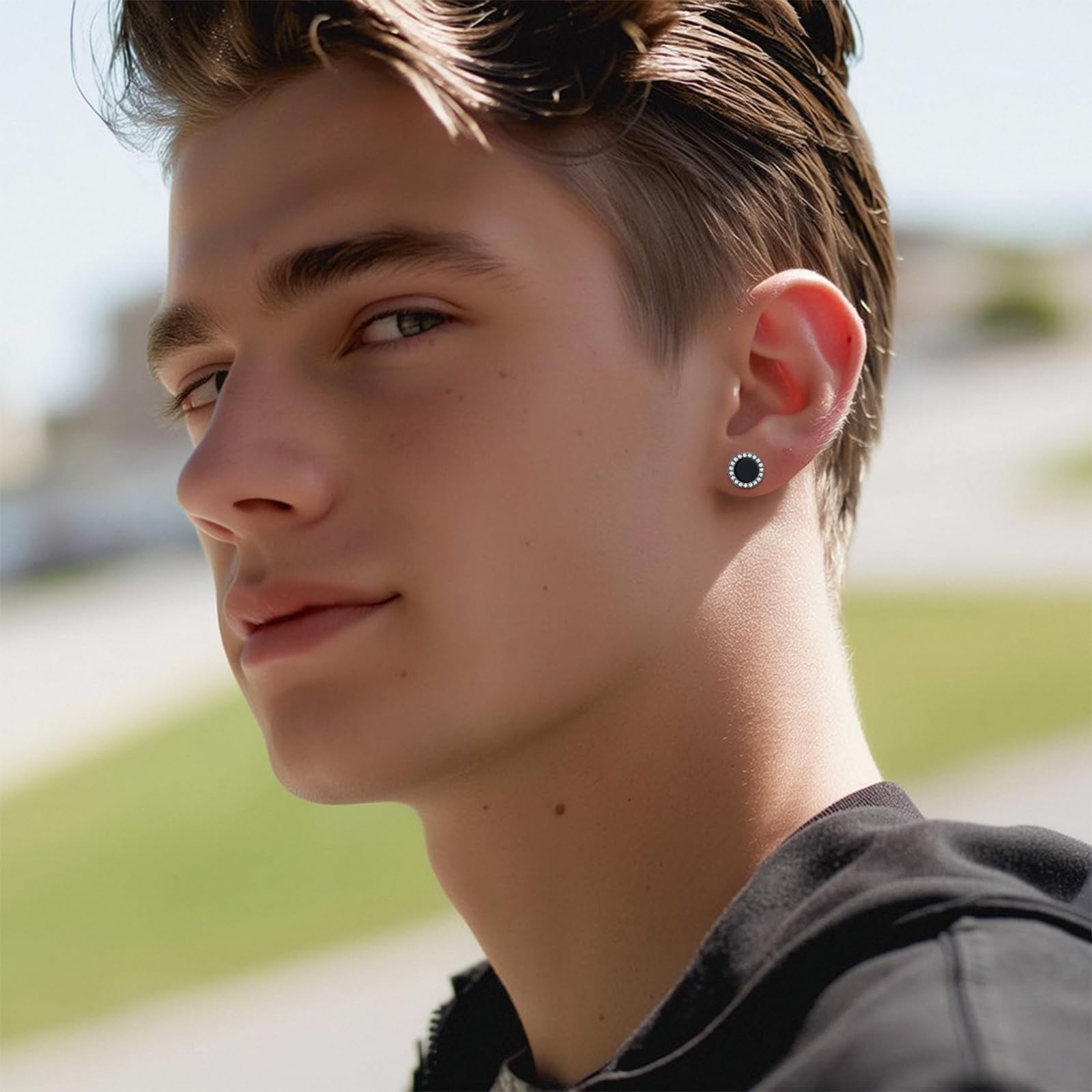 Orecchini a perno da uomo in argento Sterling 925 nero con retro piatto orecchini a perno in onice nero orecchini a elica piercing gioielli regali per le donne