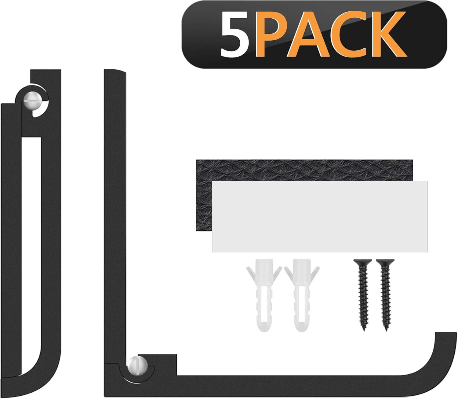 Geekria Foldable Wall Mount Headphones Holder, Headset Wall Hanger, Aluminum Wall Mount Hook, Hold Up to 1kg with 3M Tape, 20kg with Screws, Stand Come with Protective Pad (Black / 5 Pcs)