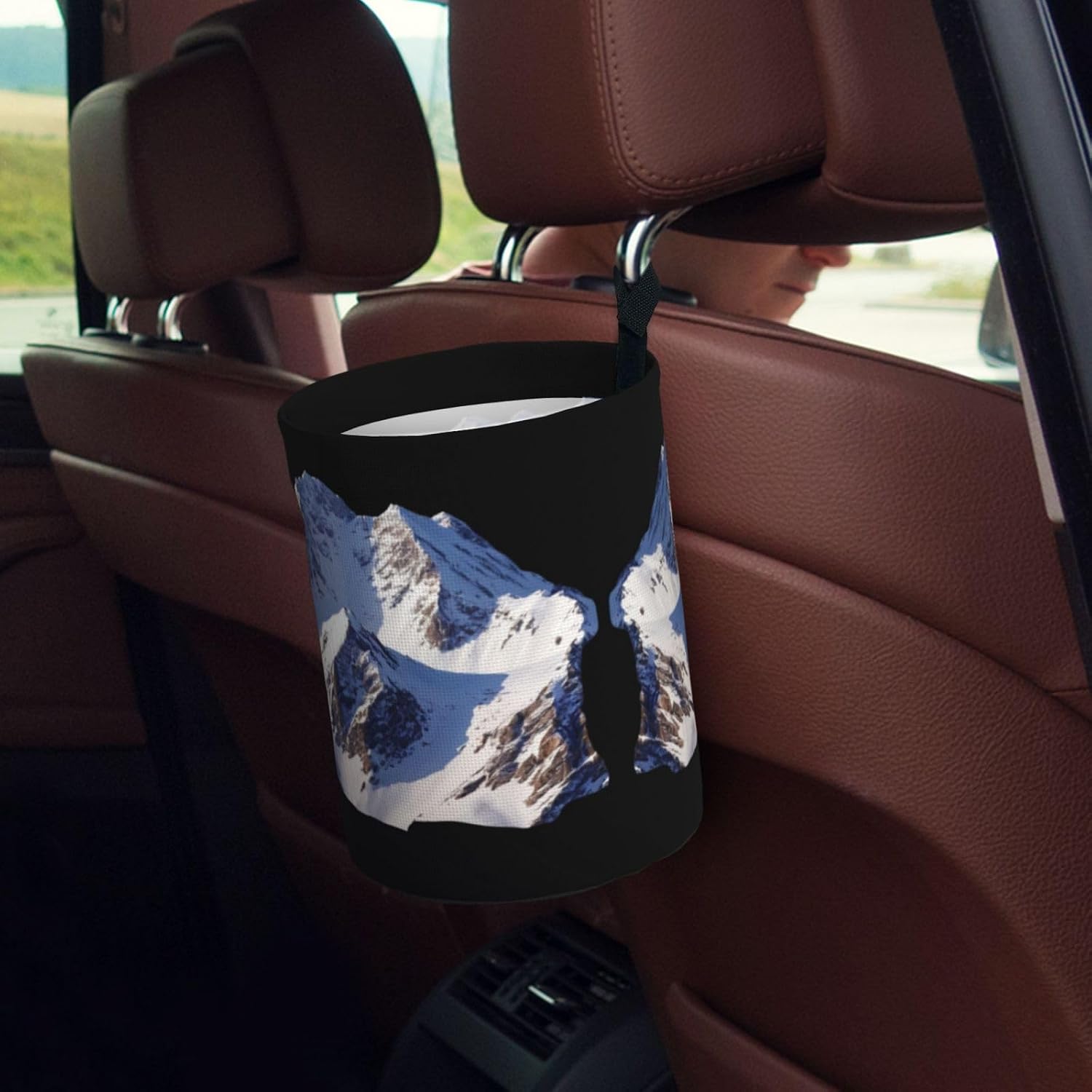 Alps Snow Mountains Portable car Trash can, Practical car Storage Bucket, Practical, Convenient and Foldable, a Must-Have for Cars. image 5
