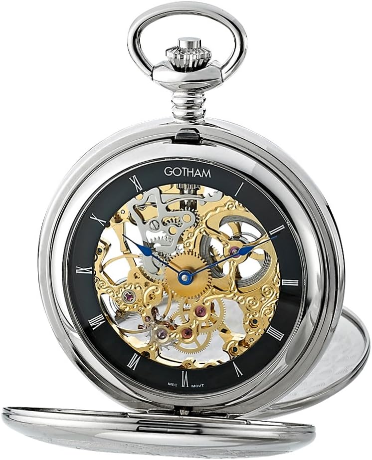 Gotham Men's Silver-Tone Mechanical Pocket Watch with Desktop Stand # GWC18800SBG-ST