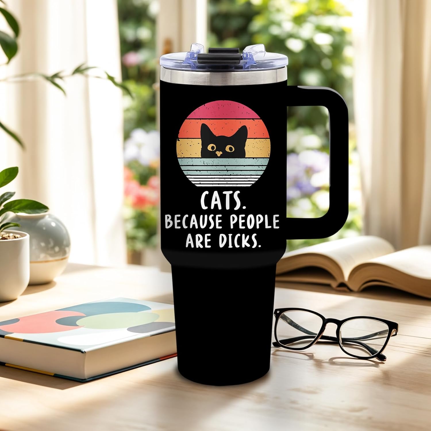 DUUV Cat Lover Gifts for Women, Rainbow Cat Tumbler for Mom Girls Friends Sister, Gifts for Birthday Christmas Thanksgiving, 40 Oz Tumbler with Handle Lid and Straw, 1PCS - Image 2
