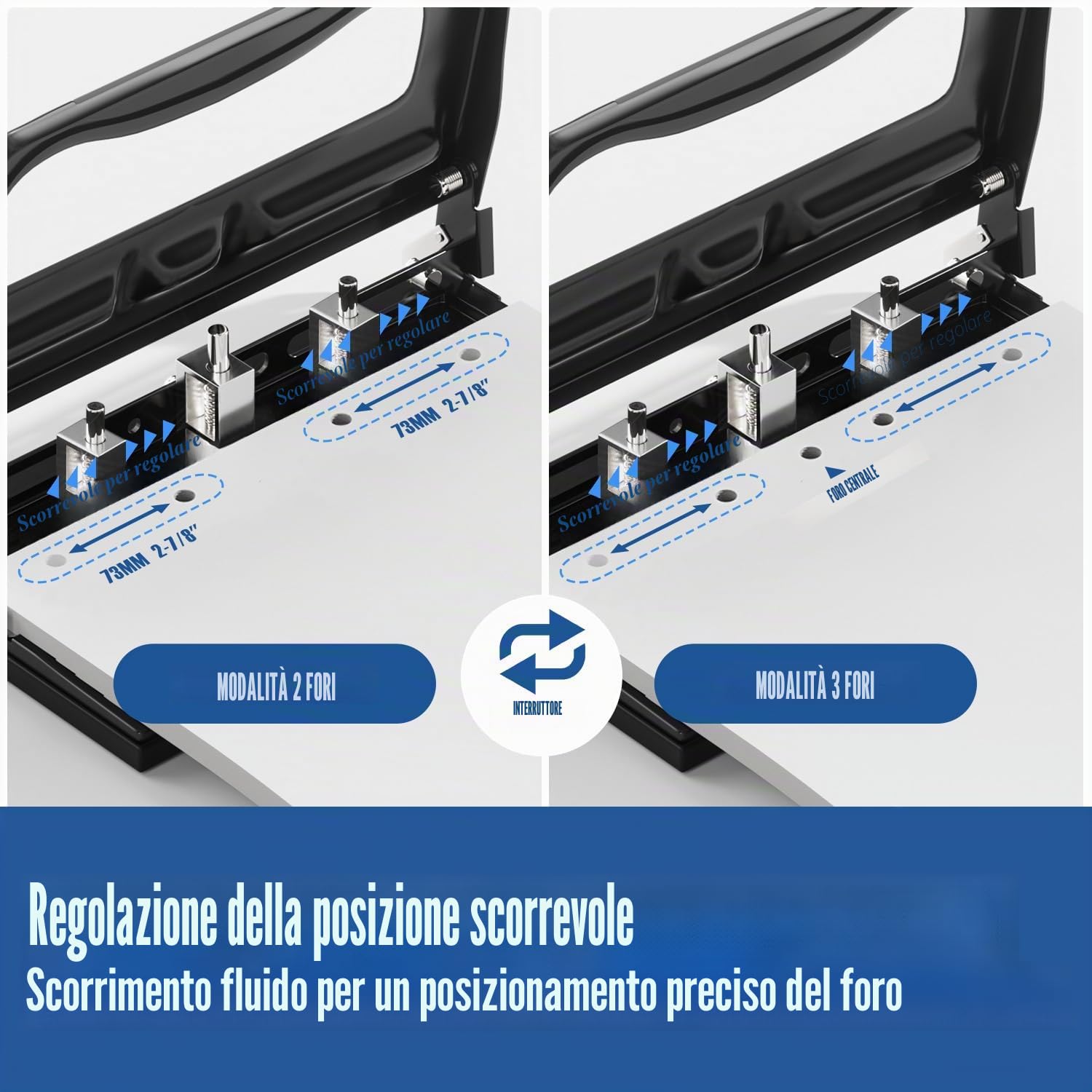 XOOL Perforatrice a 2-3 Fori, Capacità 40 Fogli, Metallo Resistente, Righello Guida, Sforzo Ridotto