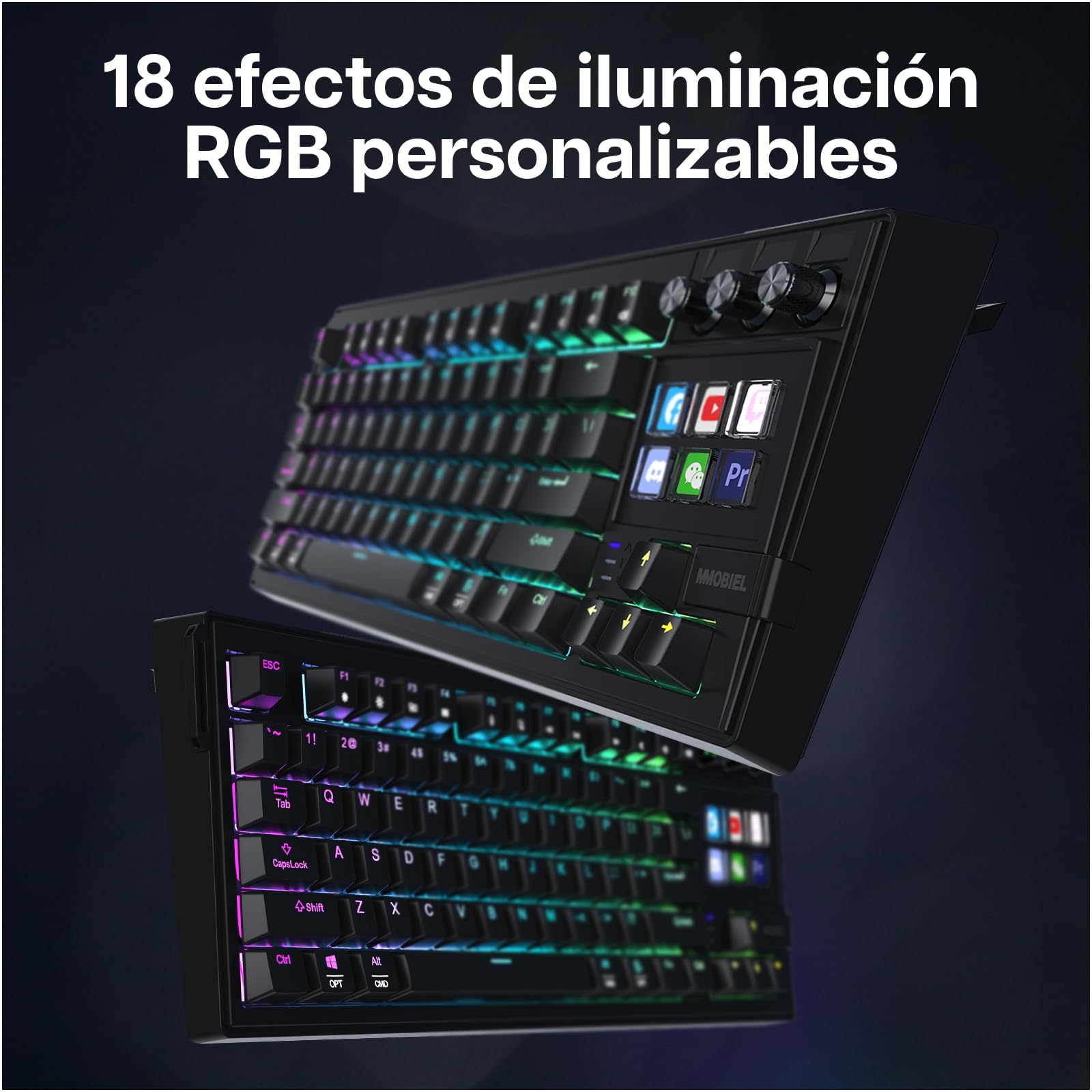 MMOBIEL Teclado Mecánico para Stream Deck Teclado QWERTY RGB Hot-Swappable con 6 Teclas Macro LCD Programables y 3 Diales de Control para OBS, Streaming, Edición de Video – para Windows/macOS
