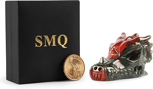 Miniatura 6 de SMQ Estatua de calavera de cabeza de dragón de cristal africano de 2 pulgadas, piedra preciosa tallada a mano, figuras de dragones realistas,