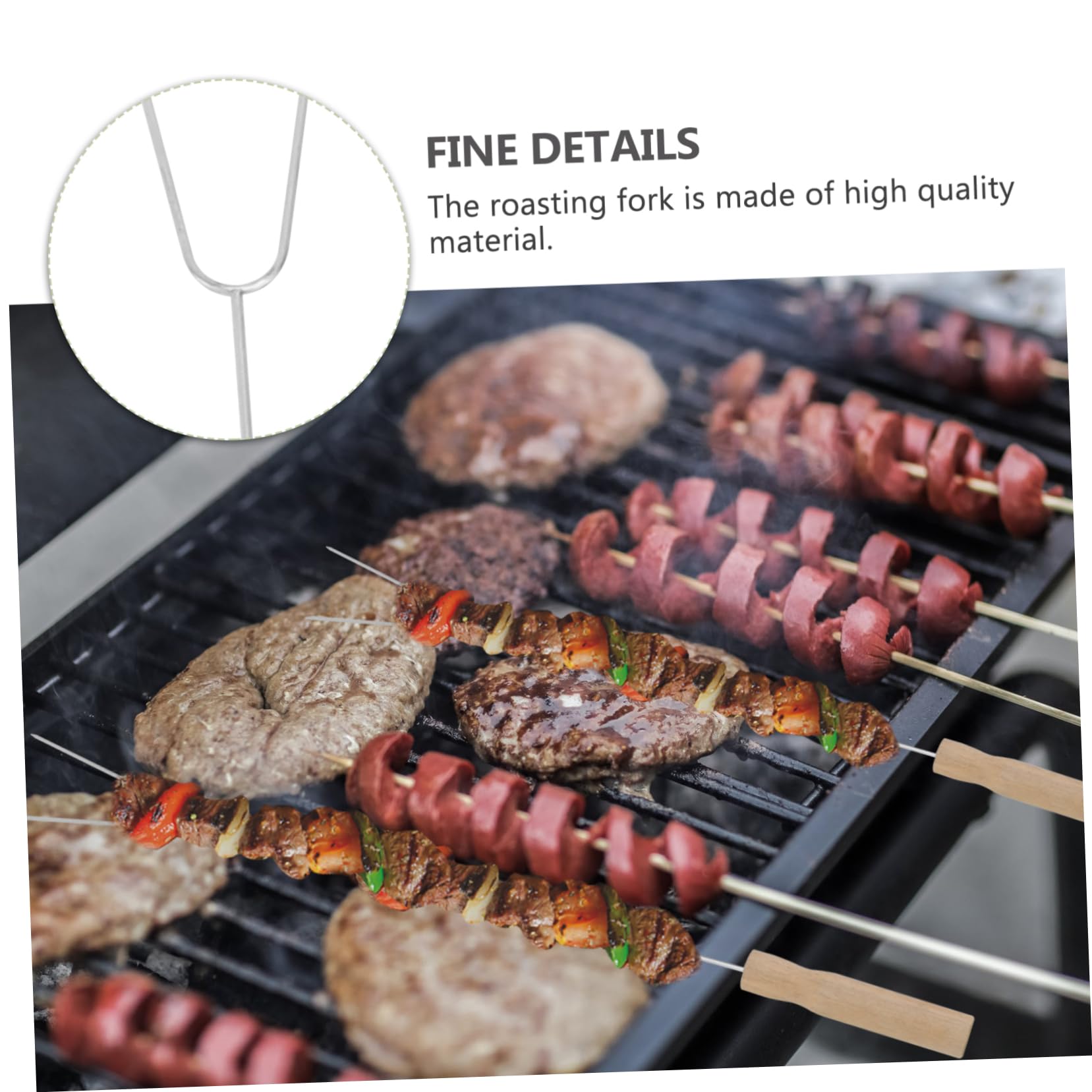 Kisangel 15pezzi Forchette Per Barbecue in Acciaio Inossidabile Manico in Legno Utensile Riutilizzabile Per Grigliate Di Carne e Verdure Accessori Per Barbecue Facili Da Pulire