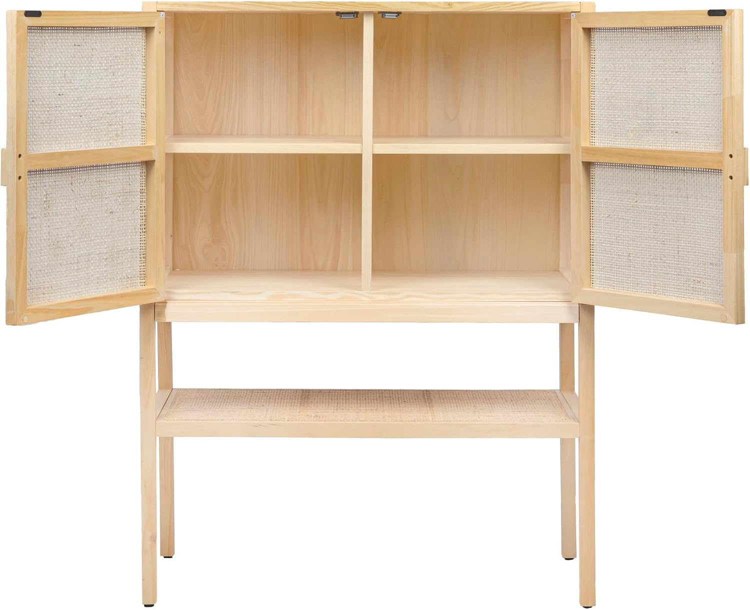Creative Co-Op Boho Woven Rattan and Wood Cabinet with 2 Doors, 1 Shelf, and 4 Interior Storage Compartments