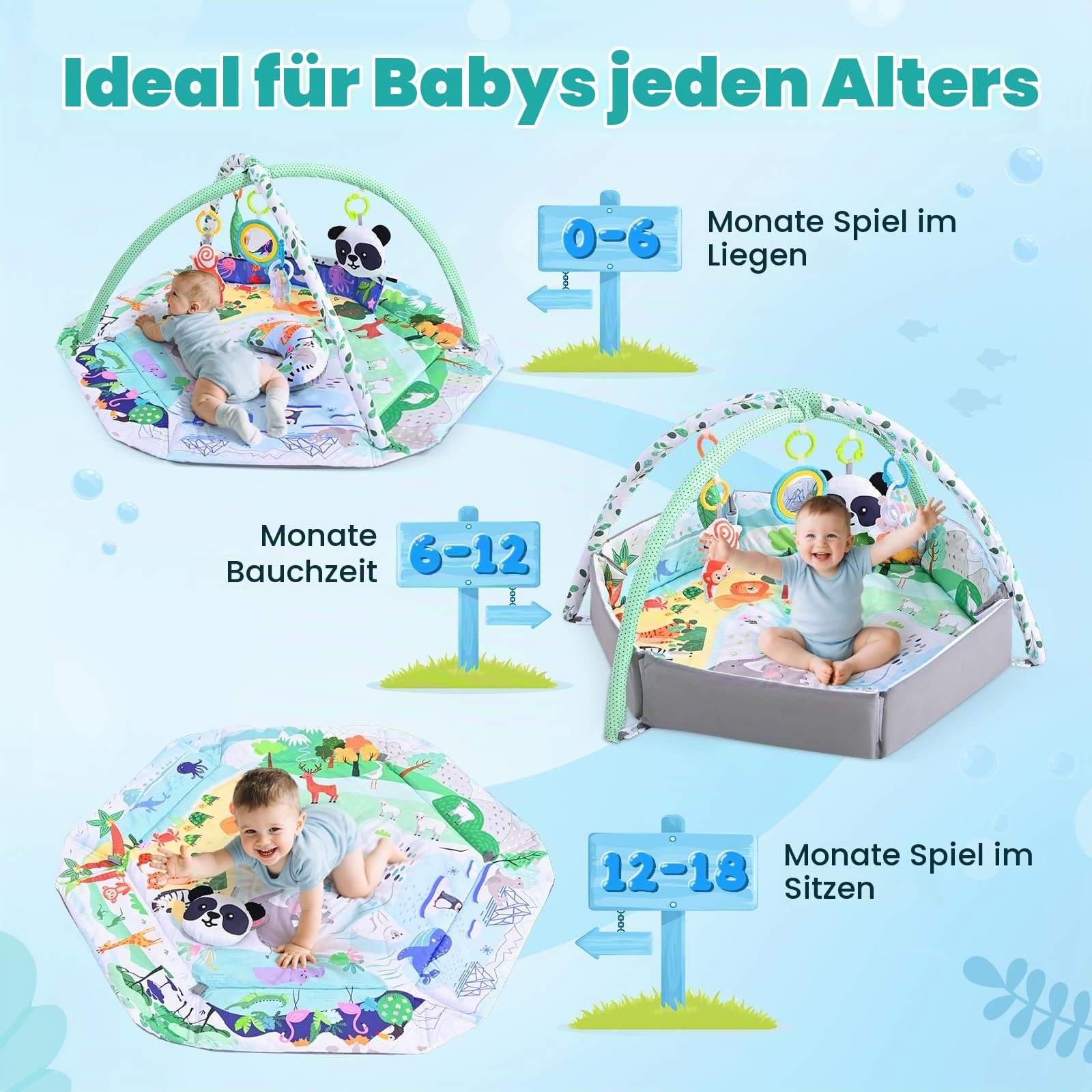 8-in-1 Faltbare Spielbogen Baby Spieldecke Mit Entwicklungszonen,Interaktive Sensorik Spielzeug Multifunktionsspielbogen,Krabbeldecke für Baby zur Motorik&Sinnesförderung, Babyspielzeug 0-18 Monate