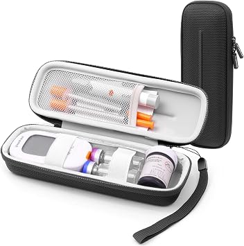 Krypthos Diabetes Supply Case, Hard Travel Carrying Case for Blood Glucose Meter, Insulin Pen, Syringe, Lancets, Lancing Device & More, Portable Storage Organizer Bag for Diabetic Test Kit
