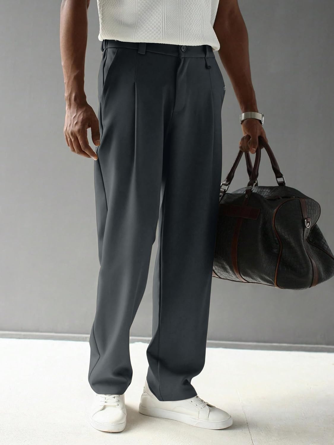 JMIERR Men's Baggy Pants Pleated Wide Leg Casual Dress Loose Fit Slacks Trousers - Image 4
