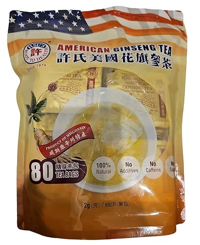 Hsu's Root To Health - Té de ginseng americano - 0.07 oz x 80 bolsas de té - Fabricado en los Estados Unidos
