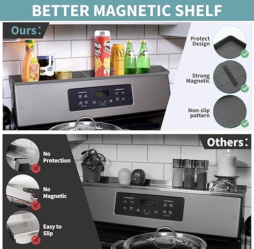 Miniatura 4 de BFONS Estante superior magnético para estufa de 30 pulgadas, almacenamiento de especias, material térmico de silicona, organizador de condimentos,