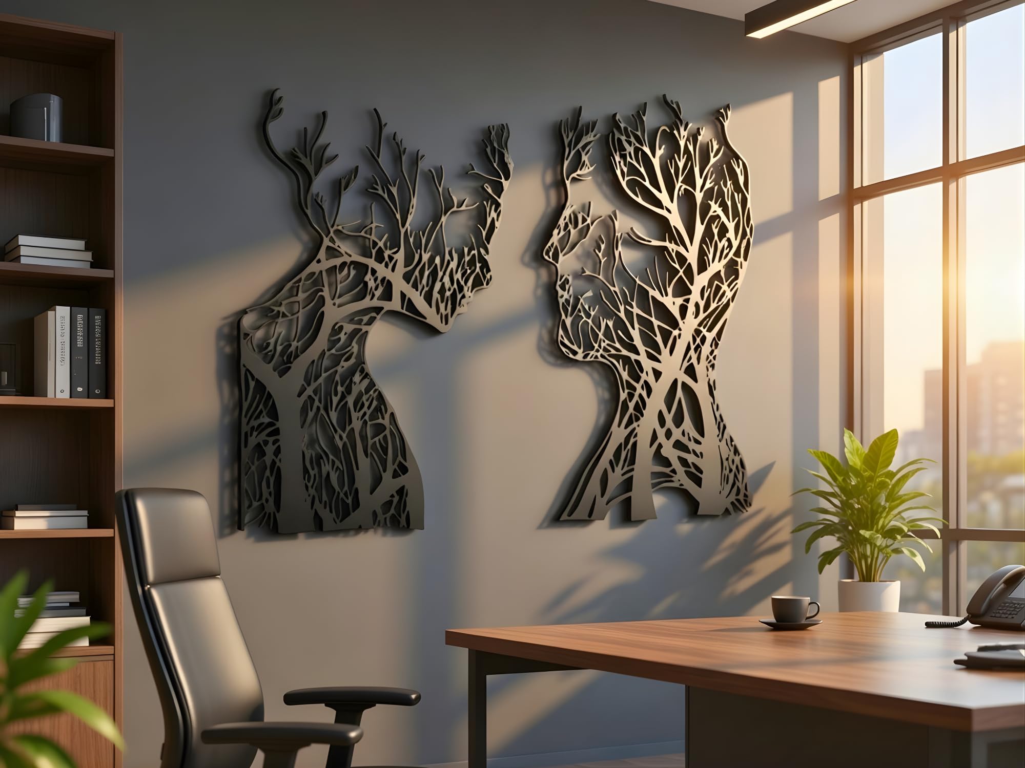 VAILLA ® Quadro moderno soggiorno, Decorazione 3D Murali in legno, Quadretti da parete in nero e oro, Decorazioni moderni muro per salotto, camera da letto, Corridoio, casa (Teste 1)
