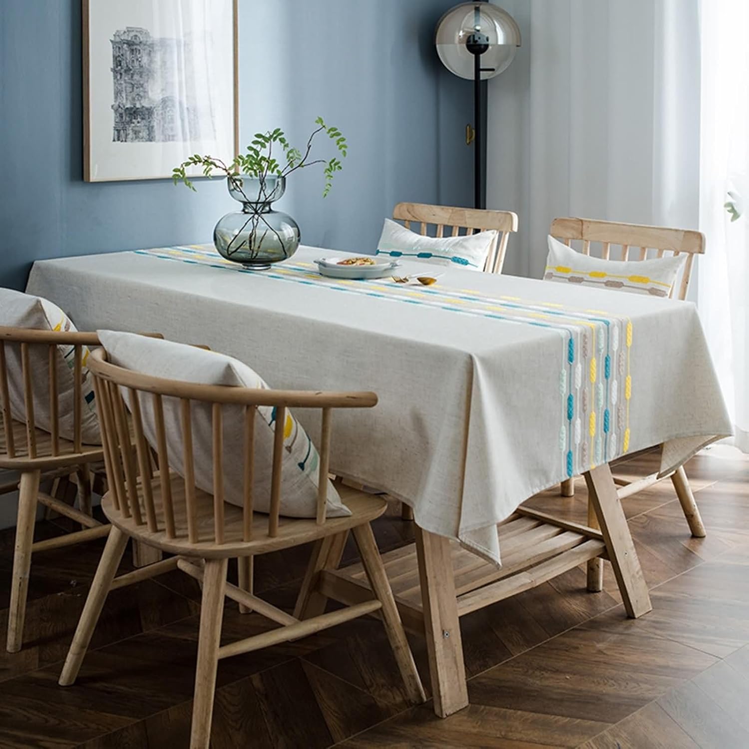 Kitchen Tablecloths Cheap Square 35 W x 35 L,Table Cloths Table Green Geometric Embroidery Polyester Tablecloth for End Table