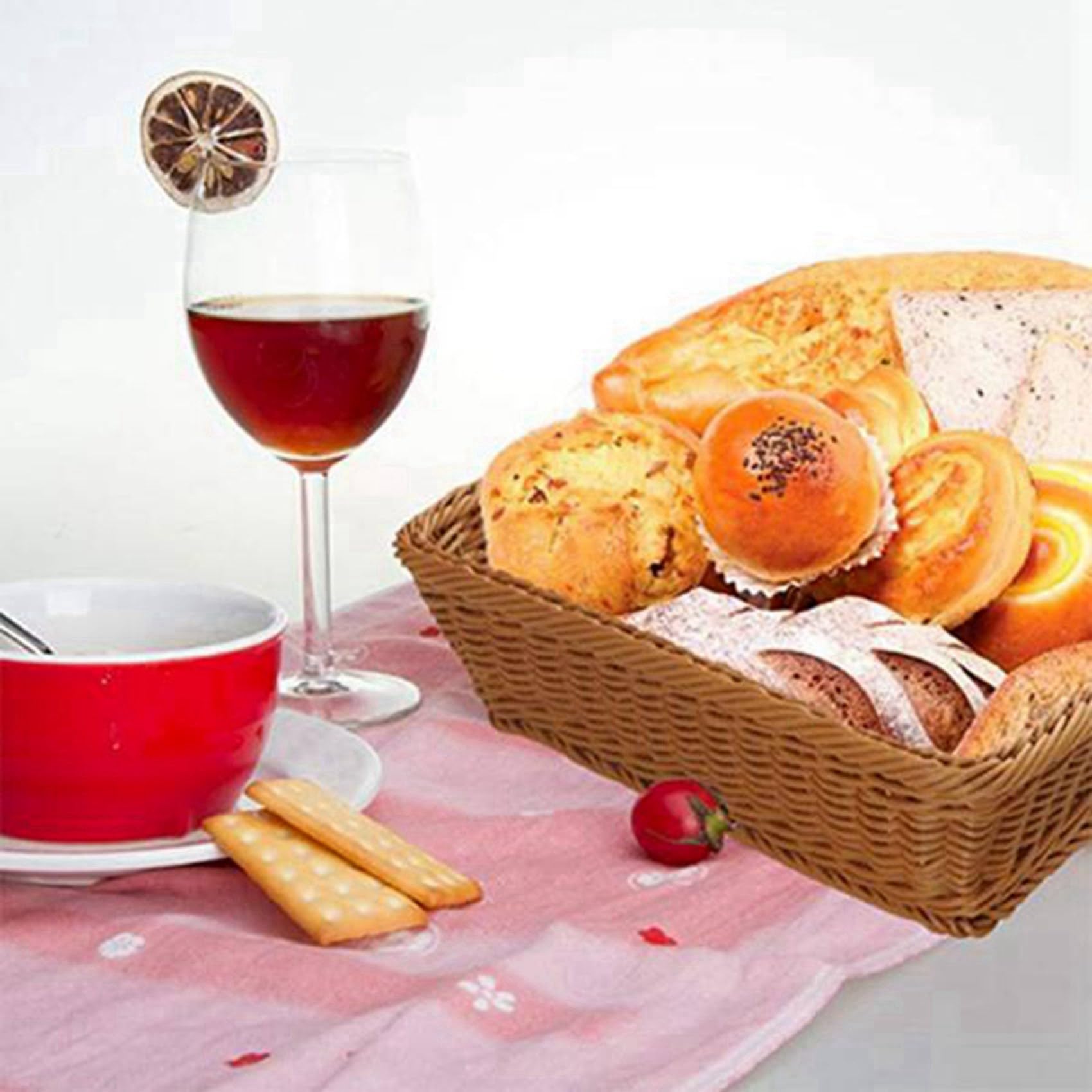 Cesta Rectangular de 10 Piezas para Mesa O Mostrador para Pan, Frutas Y Verduras Cestas de Mimbre para Mercados, Panadería