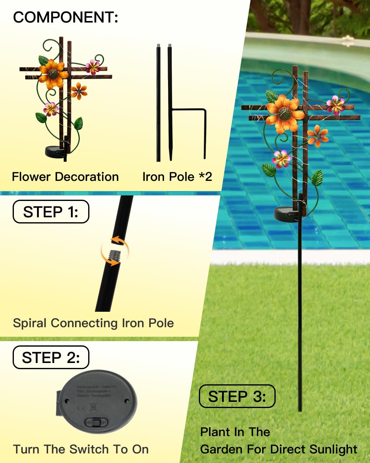 Putuo Decor Cross Outdoor Solar Garden Lights Decorative Metal Cross Garden Stake Light with LED Lights Waterproof for Yard Garden Pathway Remembrance Gifts, L087SN-0004383