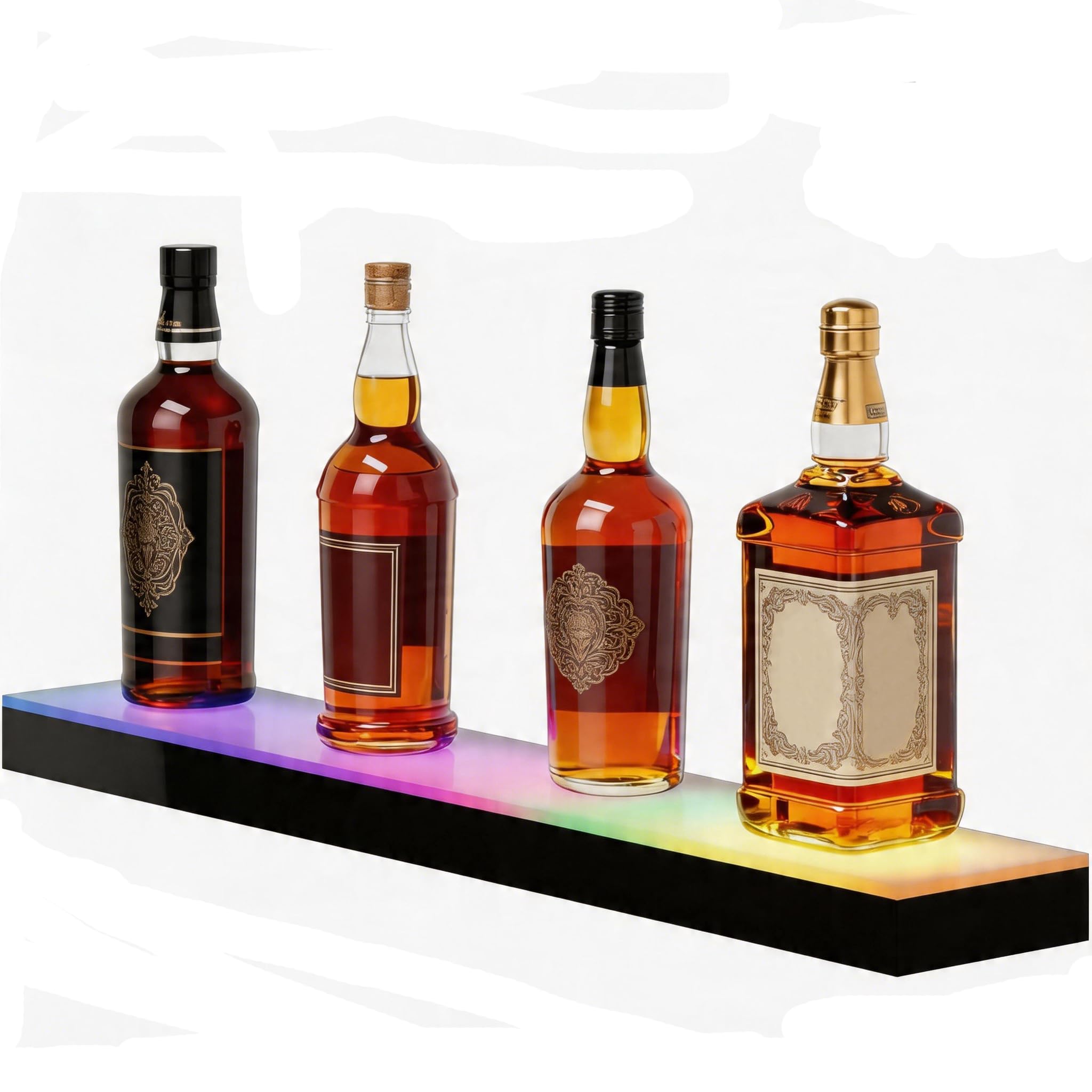 led lighted liquor bottle display shelf - 23.6" acrylic whiskey rack with remote & music sync, 1-tier illuminated bar shelf for home bar, club, party