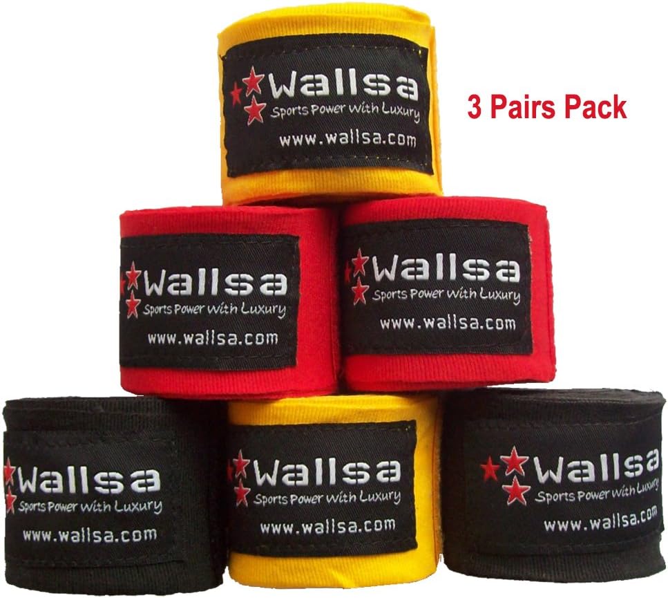 Wallsa Stretch Cotton MMA Hand Wraps/Boxing Handwraps - 3 Pairs Pack - 180" inches /4.5 Meters