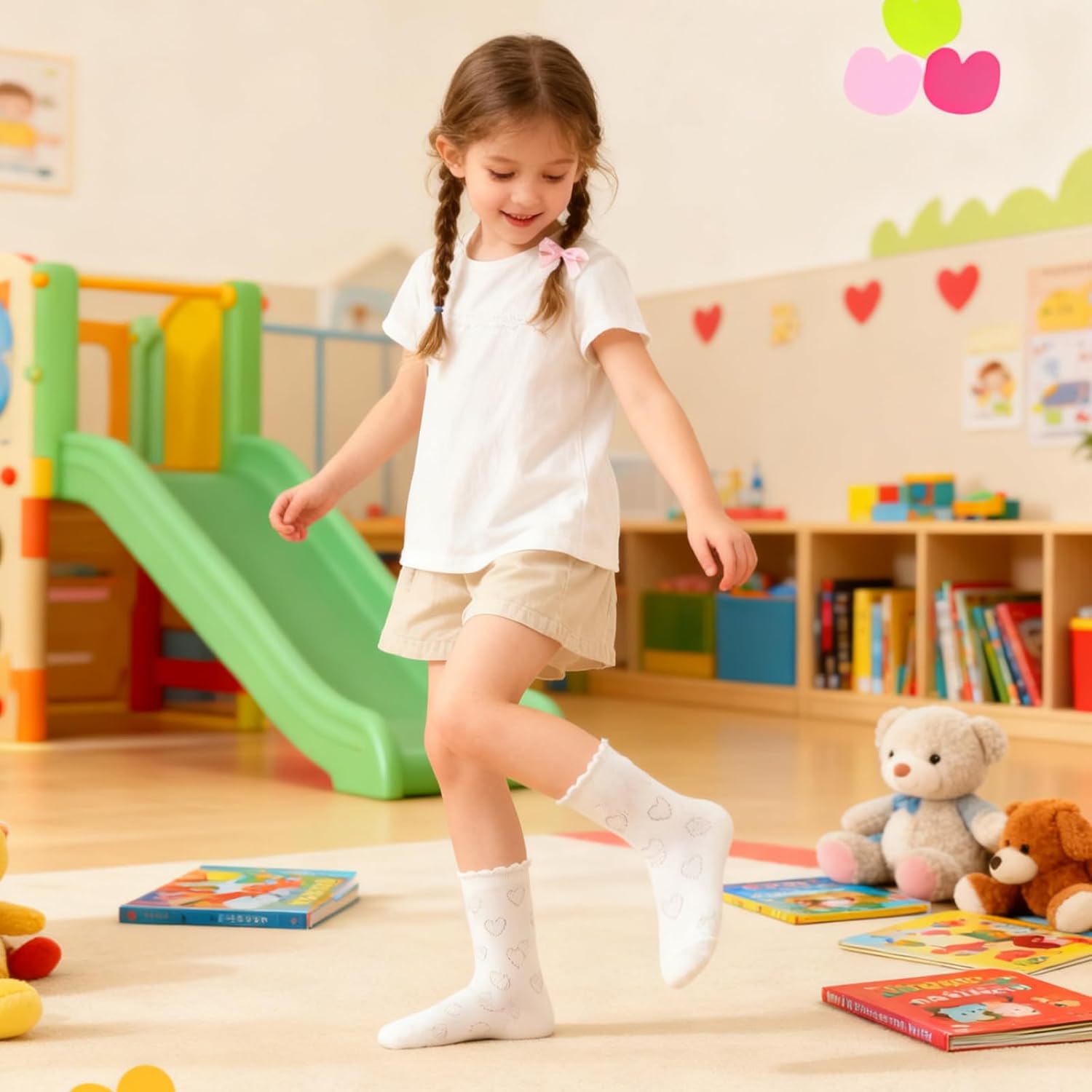 BONANGEL Girls Ruffle Socks, 5 Pairs White Frilly Ruffled School Uniform Cotton Dress Crew Socks for Girls 4-12 Years - Image 3